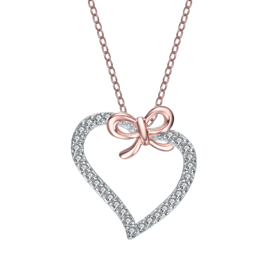 Accessories Penningtons | Genevive Rose-Plated Sterling Silver Cubic Zirconia Heart And Bowtie Necklace - Penningtons