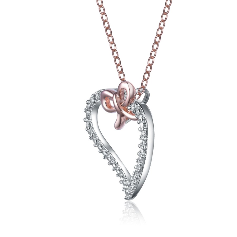 Accessories Penningtons | Genevive Rose-Plated Sterling Silver Cubic Zirconia Heart And Bowtie Necklace - Penningtons