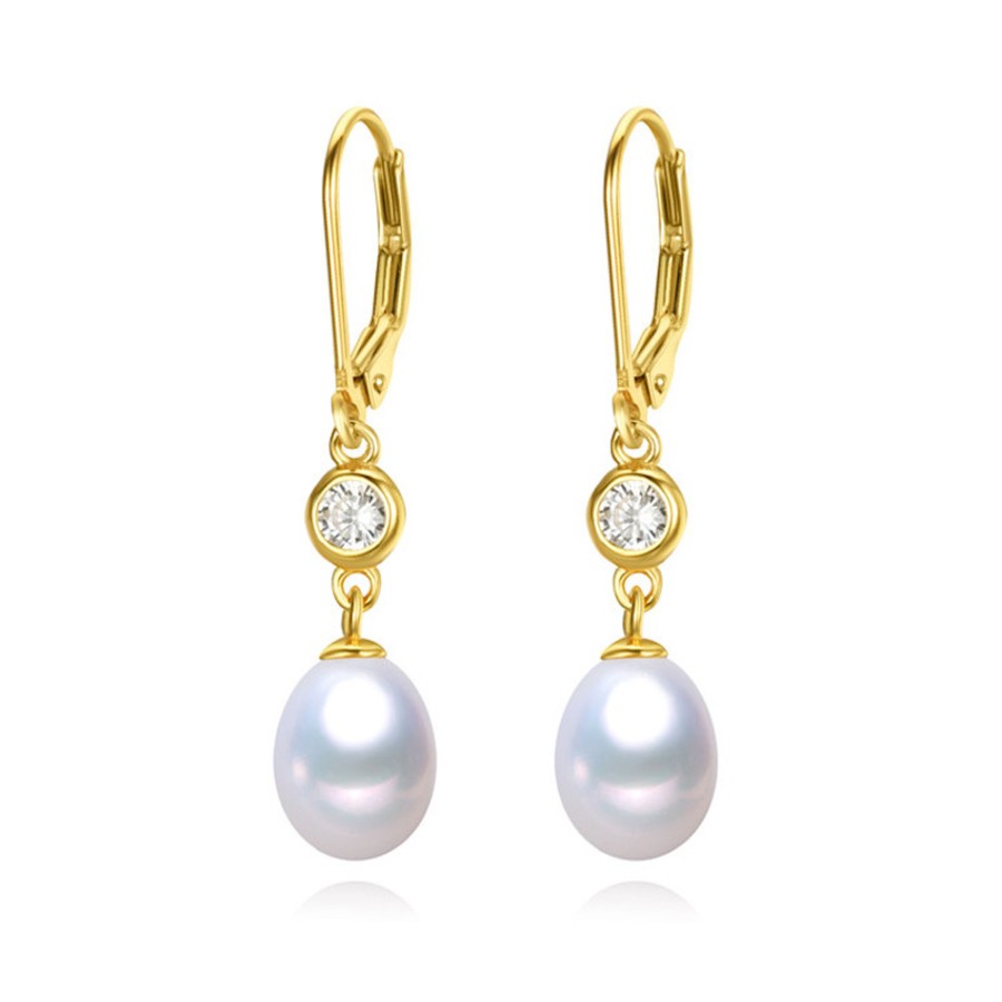 Accessories Penningtons | Goldtone & White Freshwater Pearl Cz Drop Earrings - Signature Pearls - Penningtons