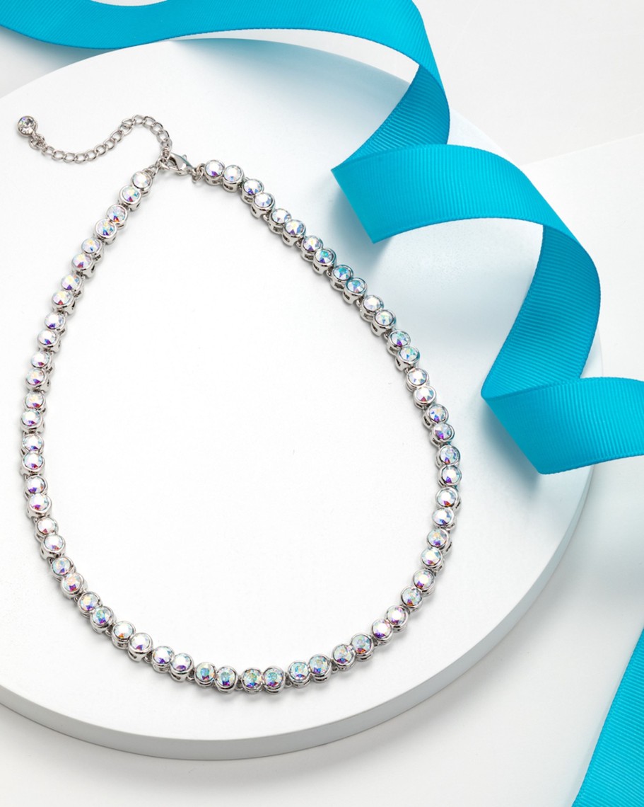 Accessories Penningtons | Timeless Rhodium Plated Tennis Necklace In Aurora Borealis - Callura - Penningtons