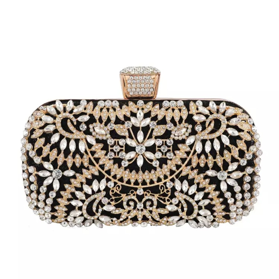 Accessories Penningtons | Goldtone & Black Multi Floral Crystal Encrusted Clutch - Don'T Ask - Penningtons