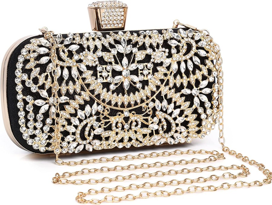 Accessories Penningtons | Goldtone & Black Multi Floral Crystal Encrusted Clutch - Don'T Ask - Penningtons