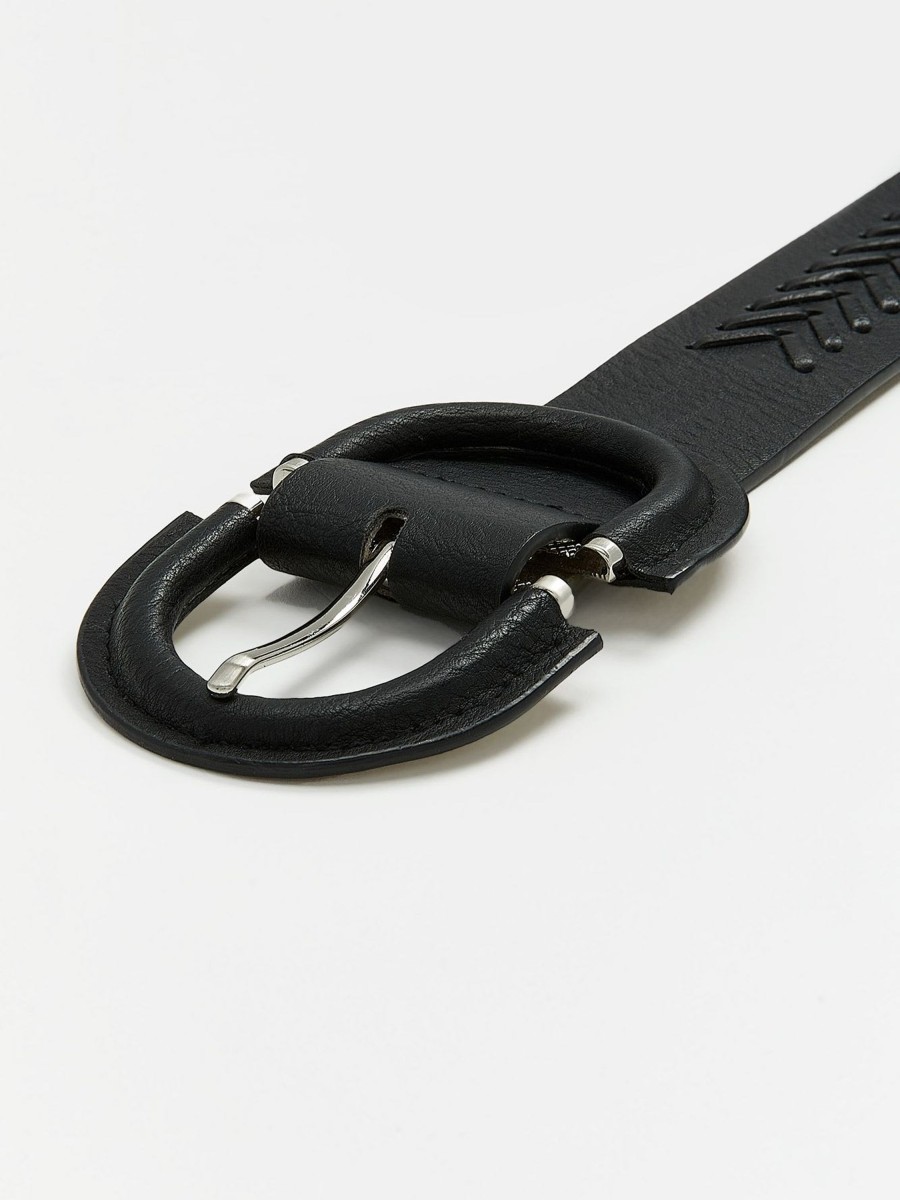 Accessories Penningtons | Black Faux Leather Waist Belt With Herringbone Pattern