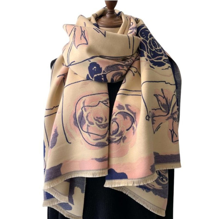 Accessories Penningtons | Luxurious And Warm Rose Throw And Scarf In Navy Rose- Don'T Ask - Penningtons