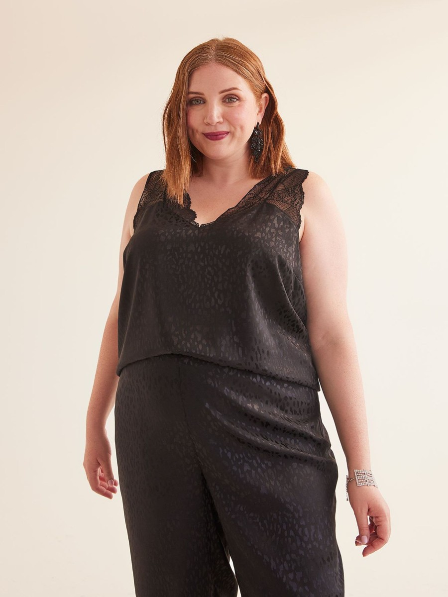 Clothing Penningtons | Black Sleeveless Blouse With Lace Shoulders