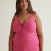 Clothing Penningtons | Textured A-Line Tankini Top With Laced-Up V-Neckline