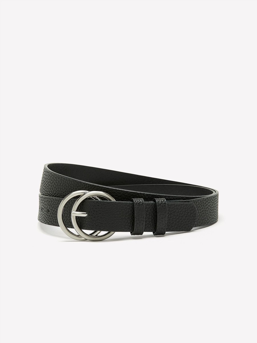 Accessories Penningtons | Slim Pebble Faux-Leather Belt With Double-Ring Buckle