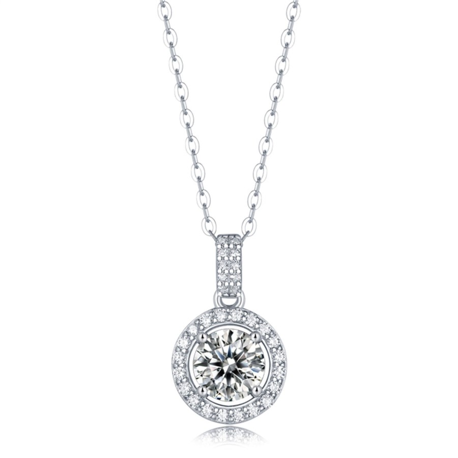 Accessories Penningtons | Sv Sterling Silver With 1Ctw Lab Created Moissanite Halo Cluster Drop Pendant Necklace - Penningtons