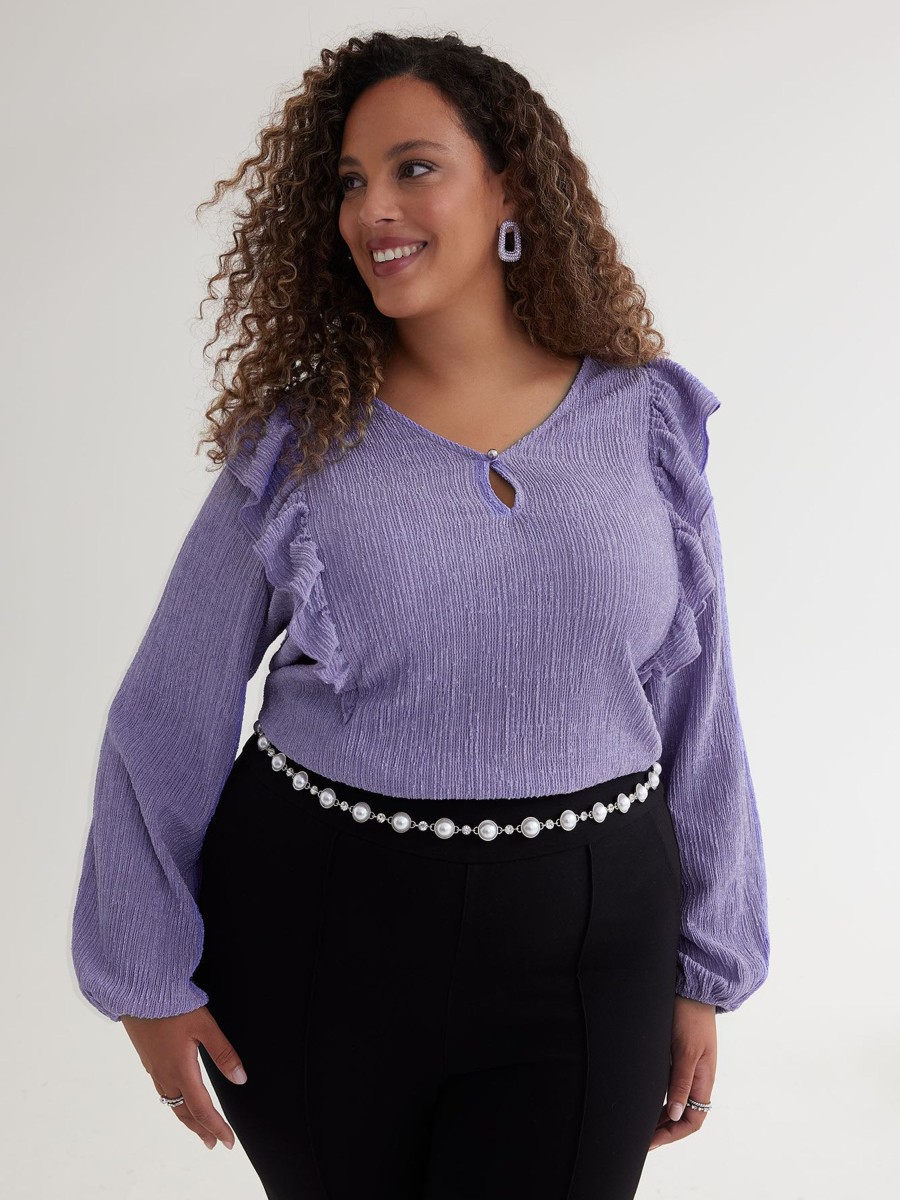 Clothing Penningtons | V-Neck Knit Top With Shoulder Ruffles