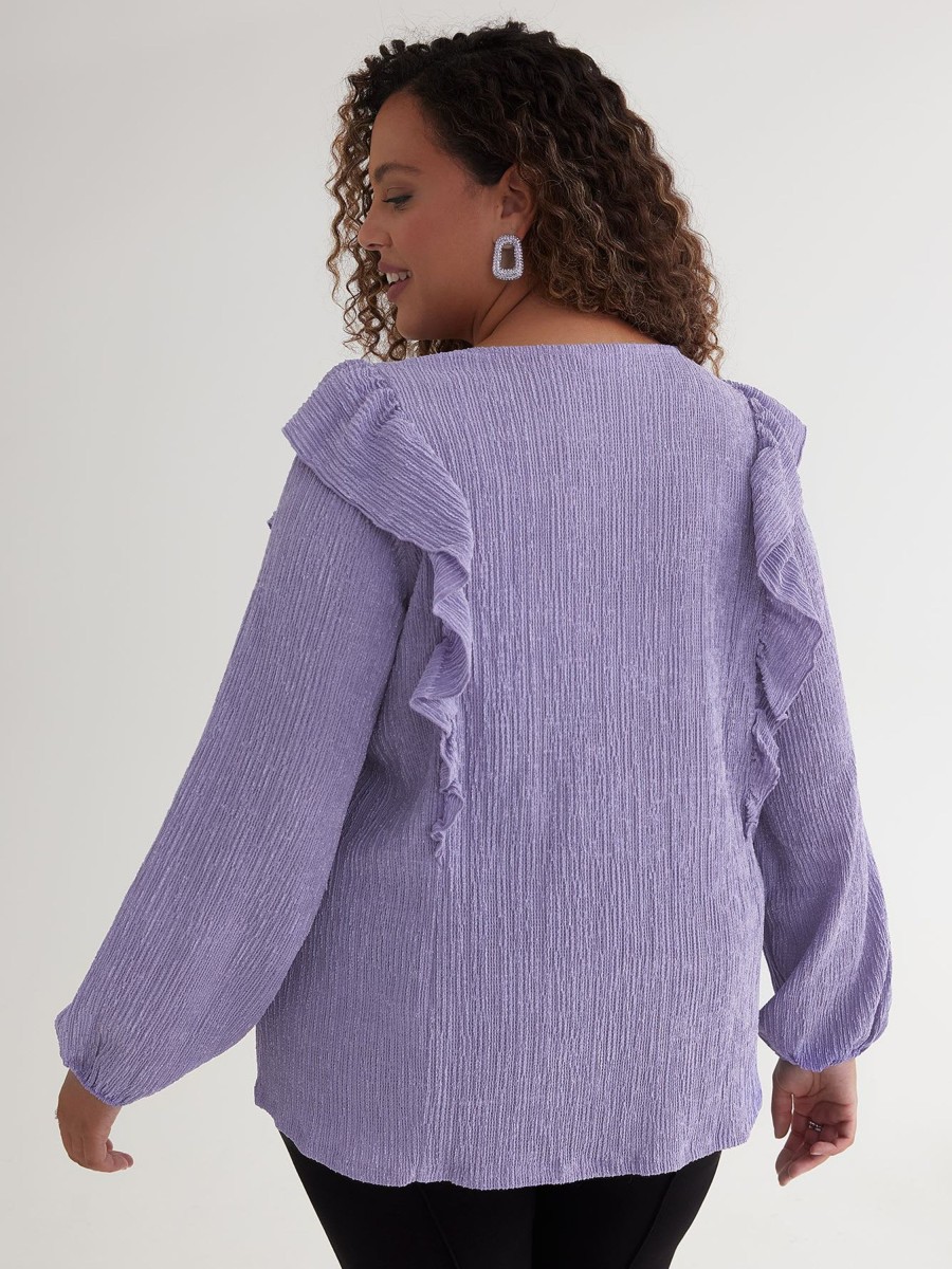 Clothing Penningtons | V-Neck Knit Top With Shoulder Ruffles