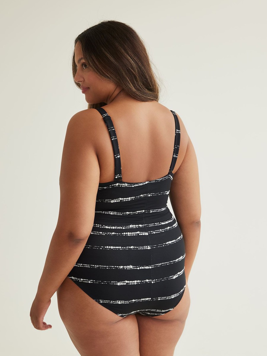 Clothing Penningtons | Black Dotted Stripe Wrap One-Piece Swimsuit