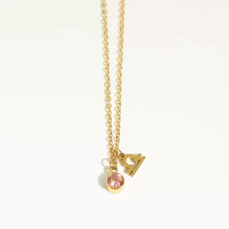 Accessories Penningtons | Goldtone Zodiac And Birthstone Necklace In Stainless Steel - Libra - Eva Sky2 - Penningtons