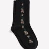 Accessories Penningtons | Black Crew Socks With Side Floral Print