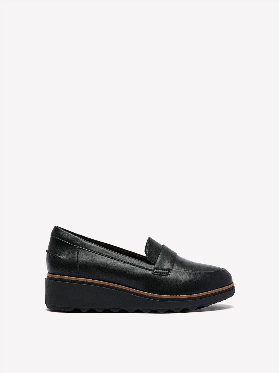 Shoes Penningtons | Wide-Width, Sharon Gracie Black Leather Loafers - Clarks