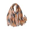 Accessories Penningtons | Orange And Grey Leaves Scarf With Tassels - Don'T Ask - Penningtons