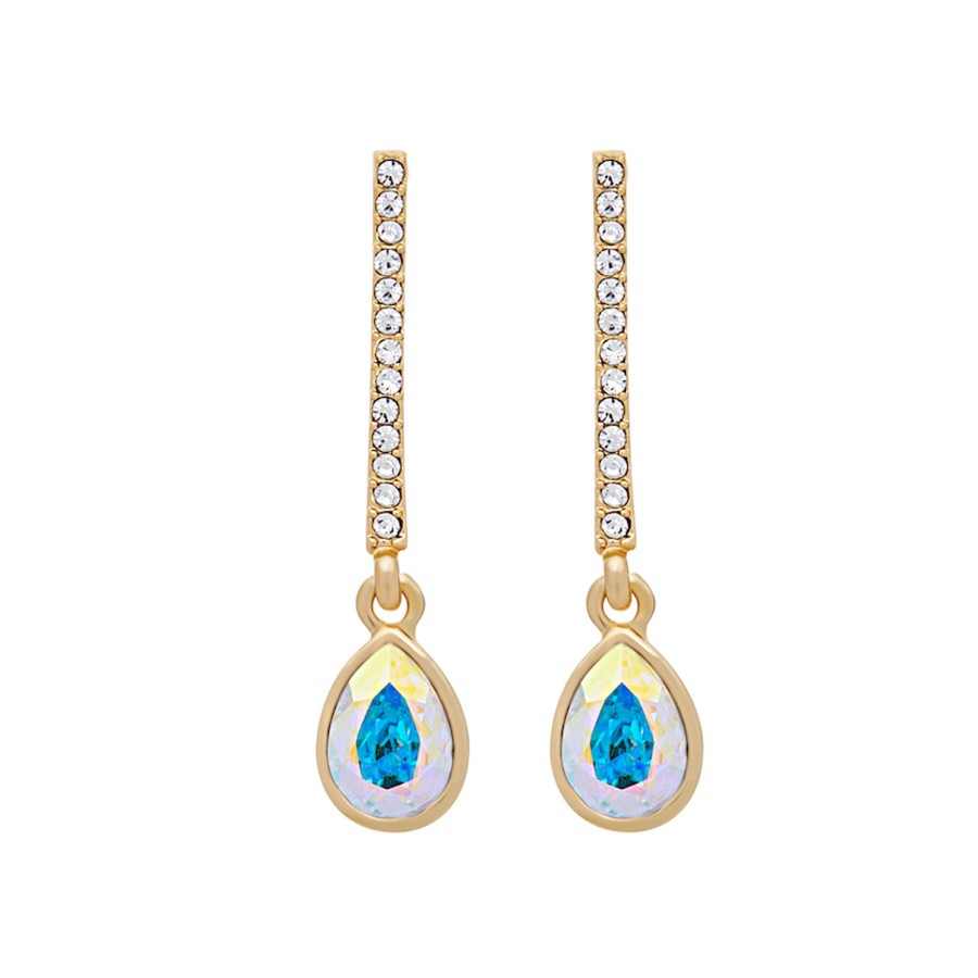 Accessories Penningtons | Goldtone Crystal Encrusted Bar Earrings With Ab Teardrops - Callura - Penningtons