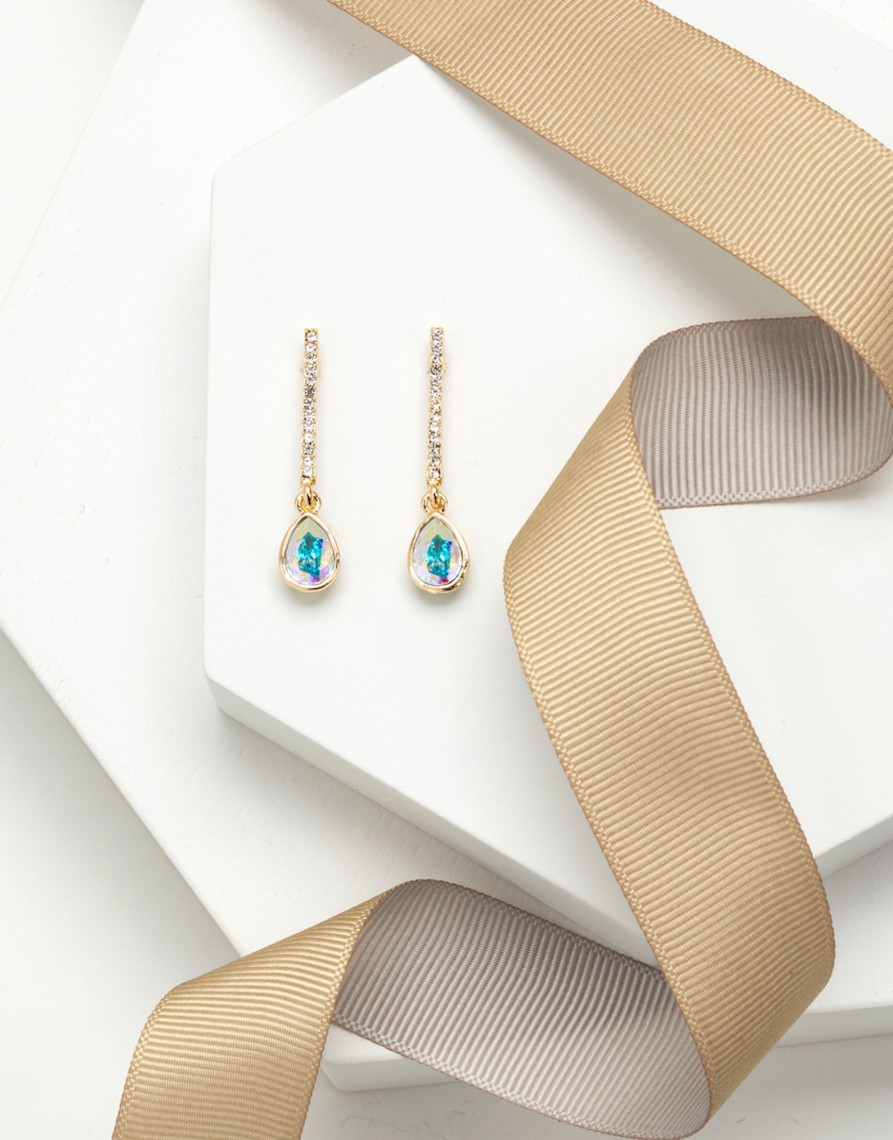 Accessories Penningtons | Goldtone Crystal Encrusted Bar Earrings With Ab Teardrops - Callura - Penningtons