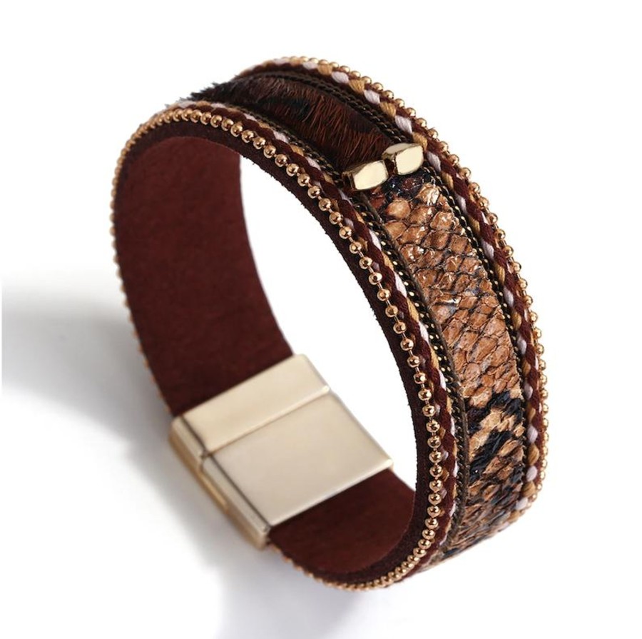 Accessories Penningtons | Burgundy Red & Goldtone Faux Leather Snakeskin Bracelet - Don'T Ask - Penningtons