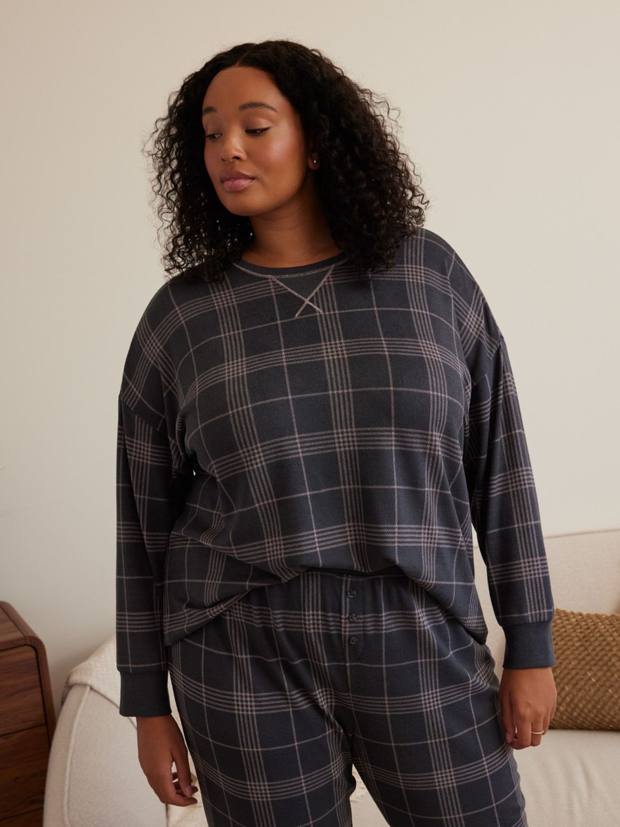 Lingerie Penningtons | Long-Sleeve Plaid Knit Pyjama Top - Ti Voglio