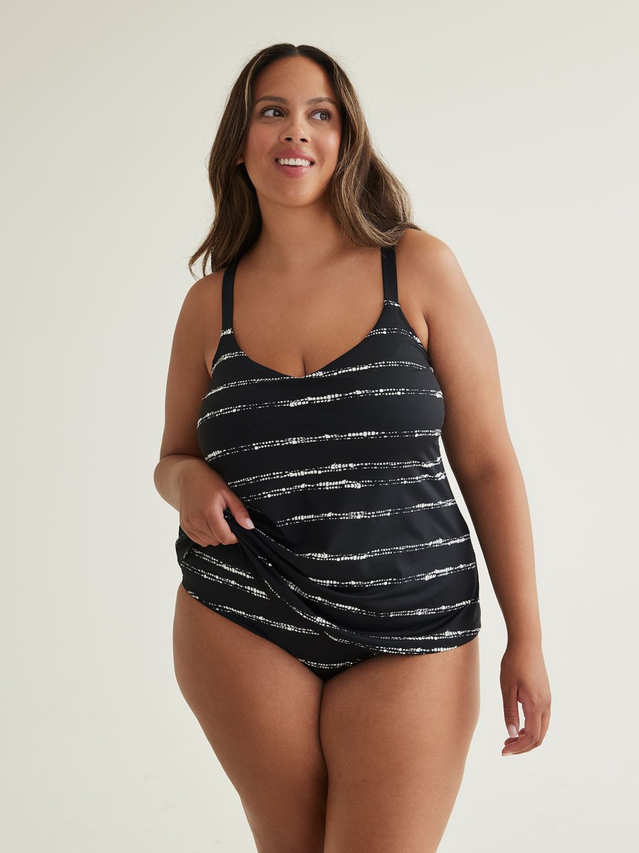 Clothing Penningtons | Black Dotted Stripe Tankini With Back Ring