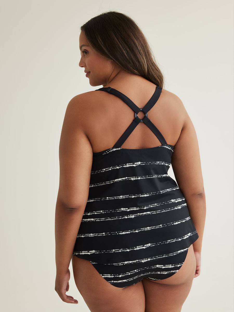 Clothing Penningtons | Black Dotted Stripe Tankini With Back Ring