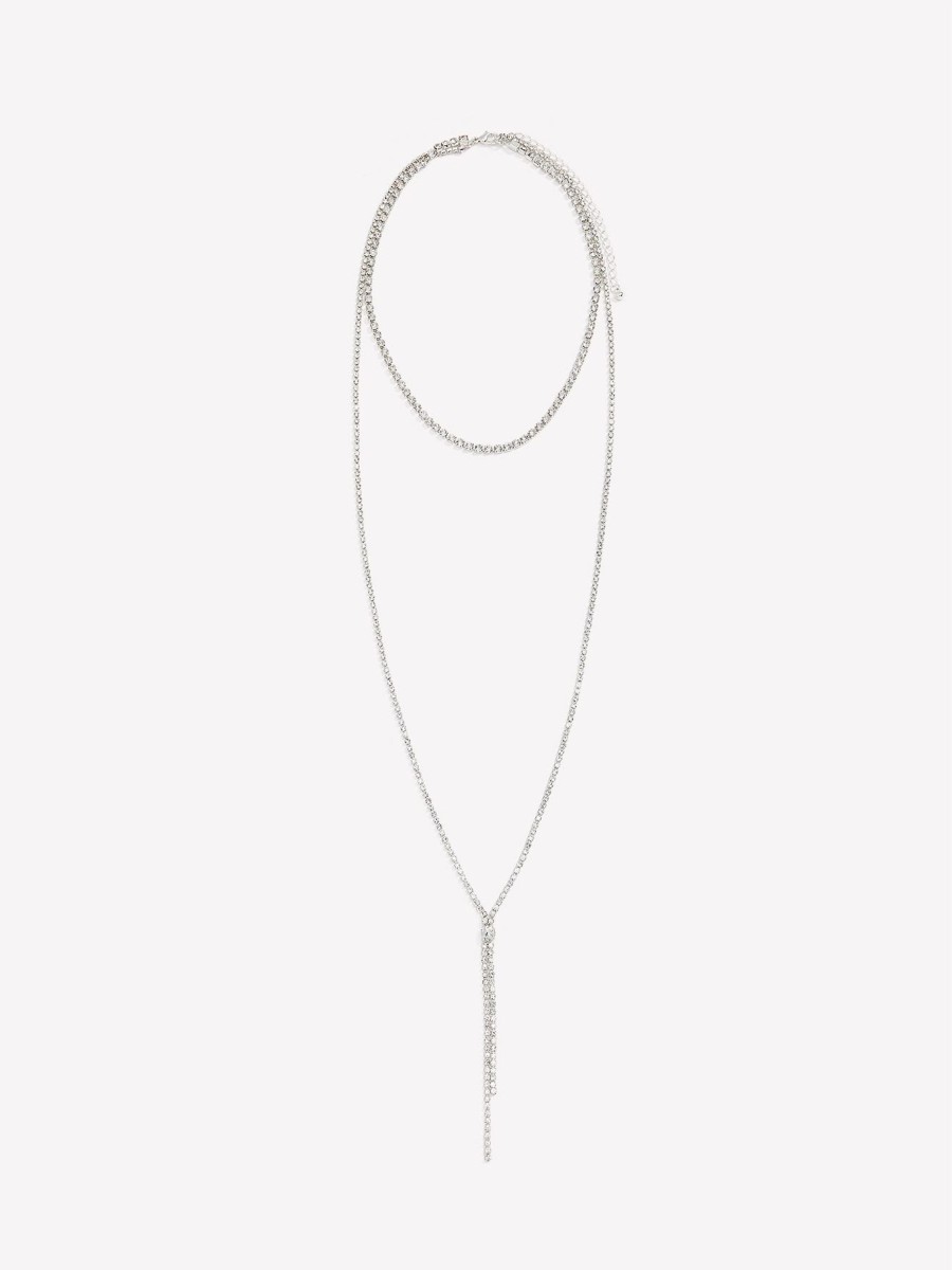 Addition Elle Penningtons | Two-Layer Silver Rhinestone Necklace - Addition Elle