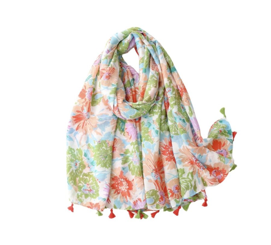 Accessories Penningtons | Pastel Floral Summer Scarf With Tassels - Don'T Ask - Penningtons