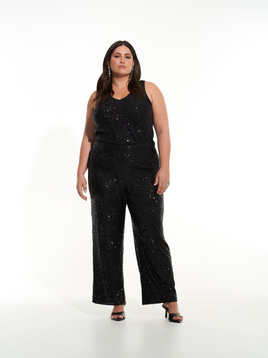 Clothing Penningtons | Black Straight-Leg Sequins Knit Pant - Addition Elle