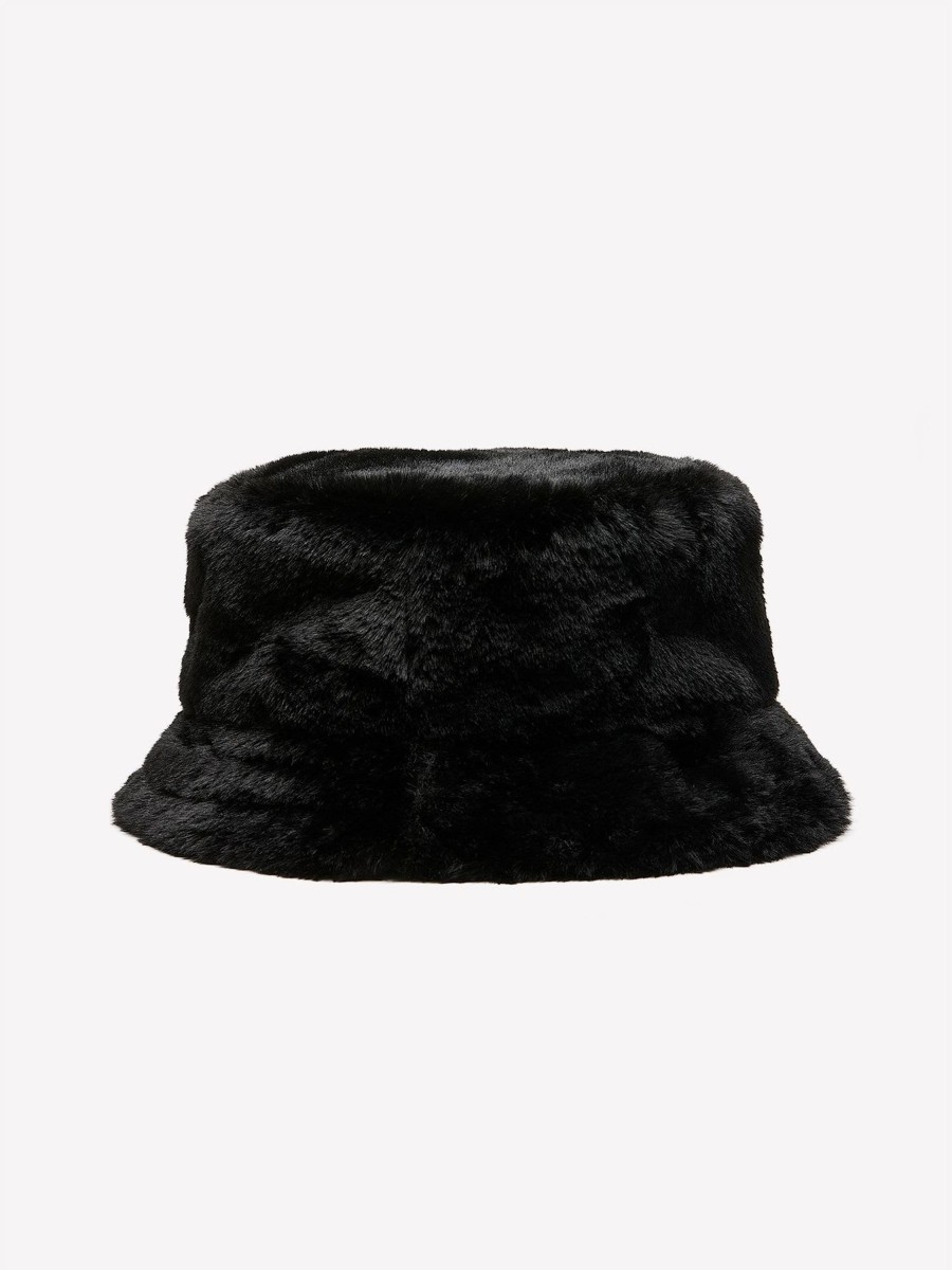 Accessories Penningtons | Black Faux-Fur Reversible Bucket Hat