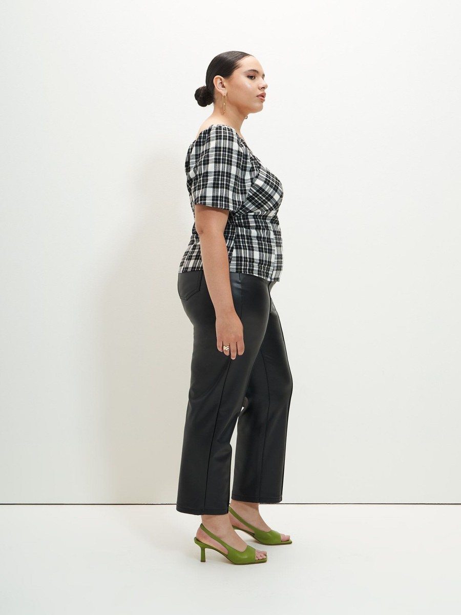 Addition Elle Penningtons Tops | Plaid Blouse With Short Bubble Sleeves - Addition Elle