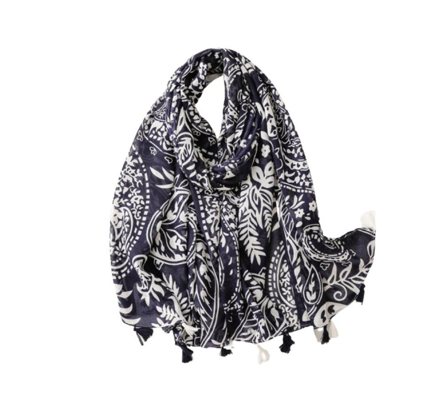 Accessories Penningtons | Navy Ikat Scarf With Tassels - Don'T Ask - Penningtons