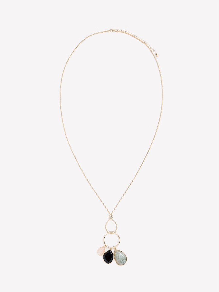 Accessories Penningtons | Long Chain Necklace With Stone Ring Pendant