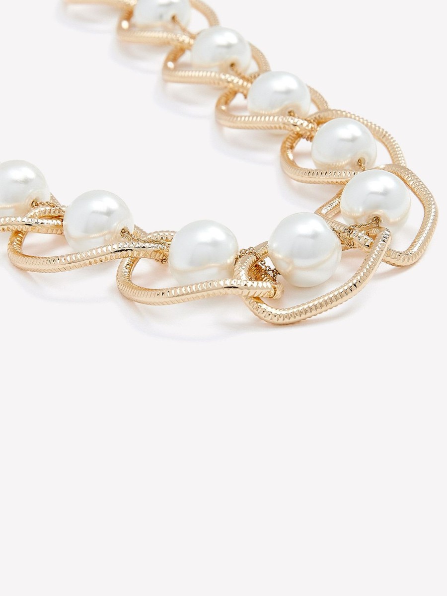 Accessories Penningtons | Short Chunky Golden Link Necklace With Pearls