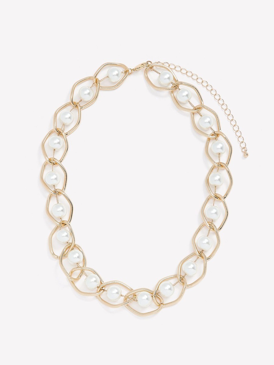 Accessories Penningtons | Short Chunky Golden Link Necklace With Pearls