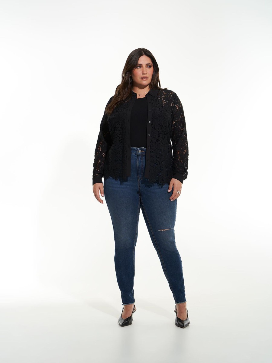 Addition Elle Penningtons Tops | Fitted Lace Buttoned Down Shirt - Addition Elle