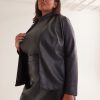 Clothing Penningtons | Black Faux Leather Jacket With Knit Inserts