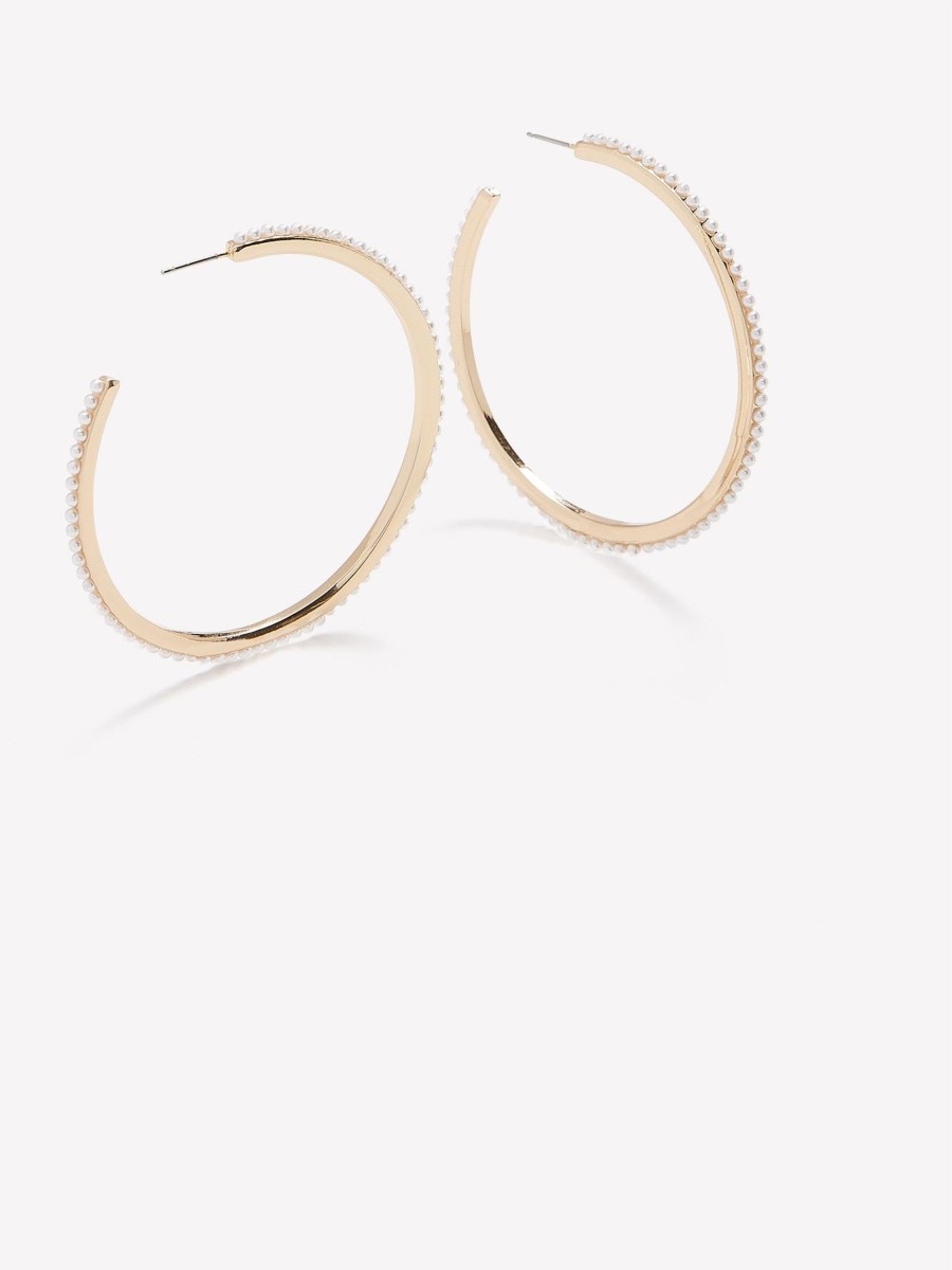 Accessories Penningtons | Golden Hoop Earrings With Mini Pearls