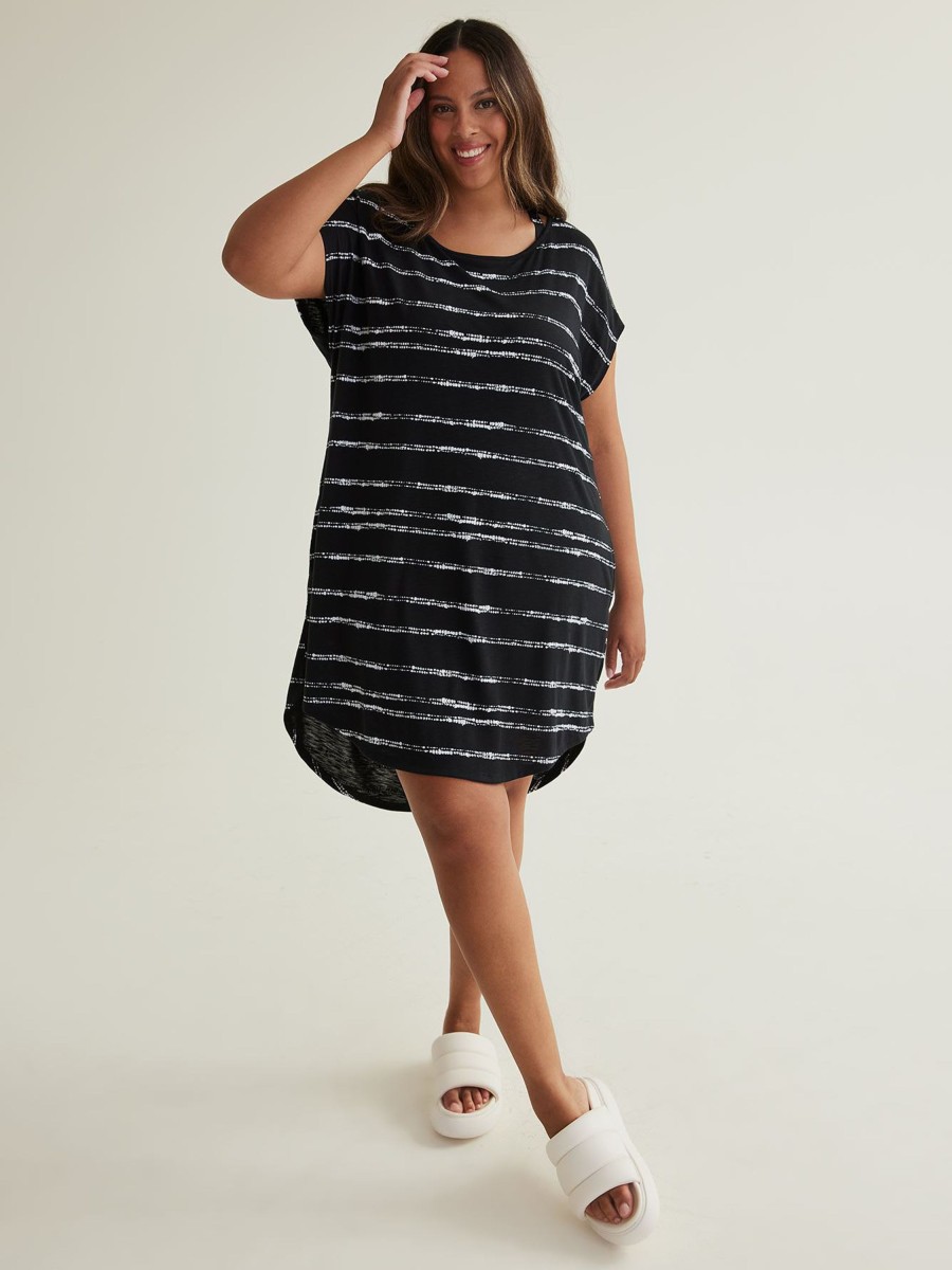 Clothing Penningtons | Black Knotted Stripe Knit Cover-Up Dress