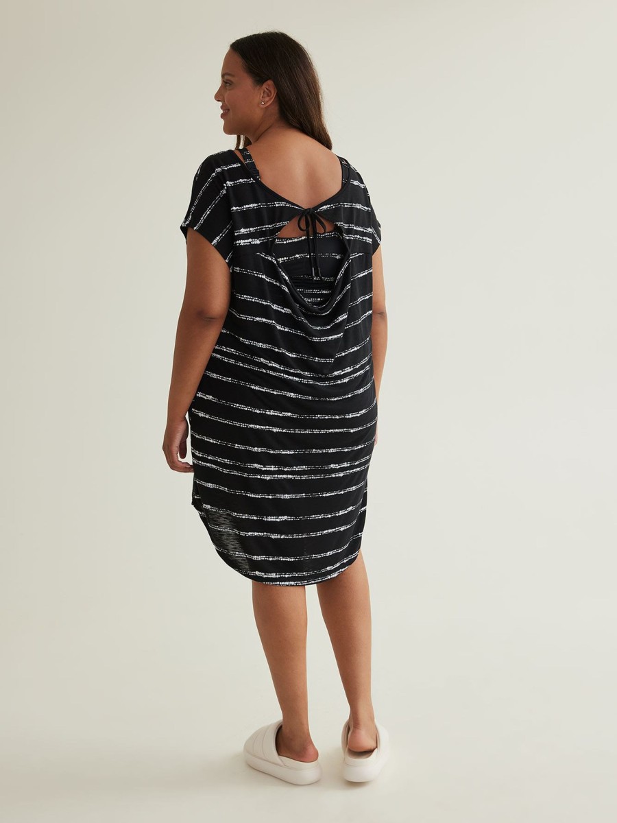 Clothing Penningtons | Black Knotted Stripe Knit Cover-Up Dress