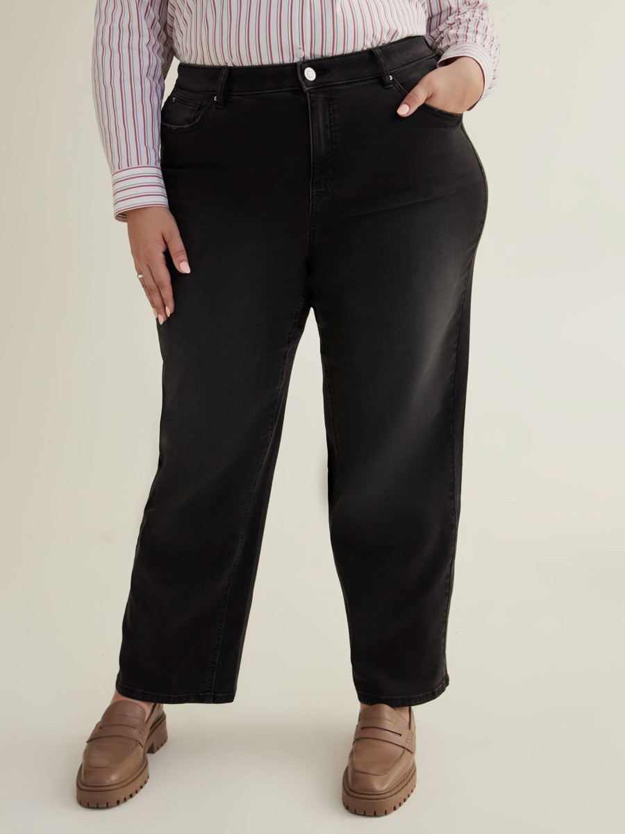 Clothing Penningtons | Responsible, Petite, Curvy-Fit High-Rise Wide-Leg Jeans, Black Wash - D/C Jeans