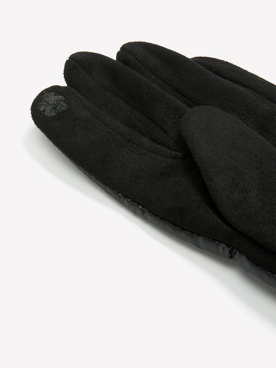 Accessories Penningtons | Black Quilted Gloves With Faux-Fur Trim