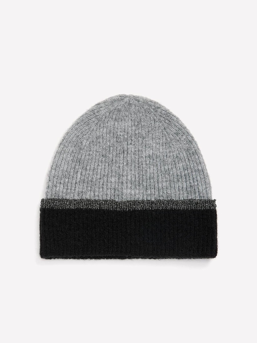 Accessories Penningtons | Grey & Black Knit Cuff Beanie With Metallic Tipping