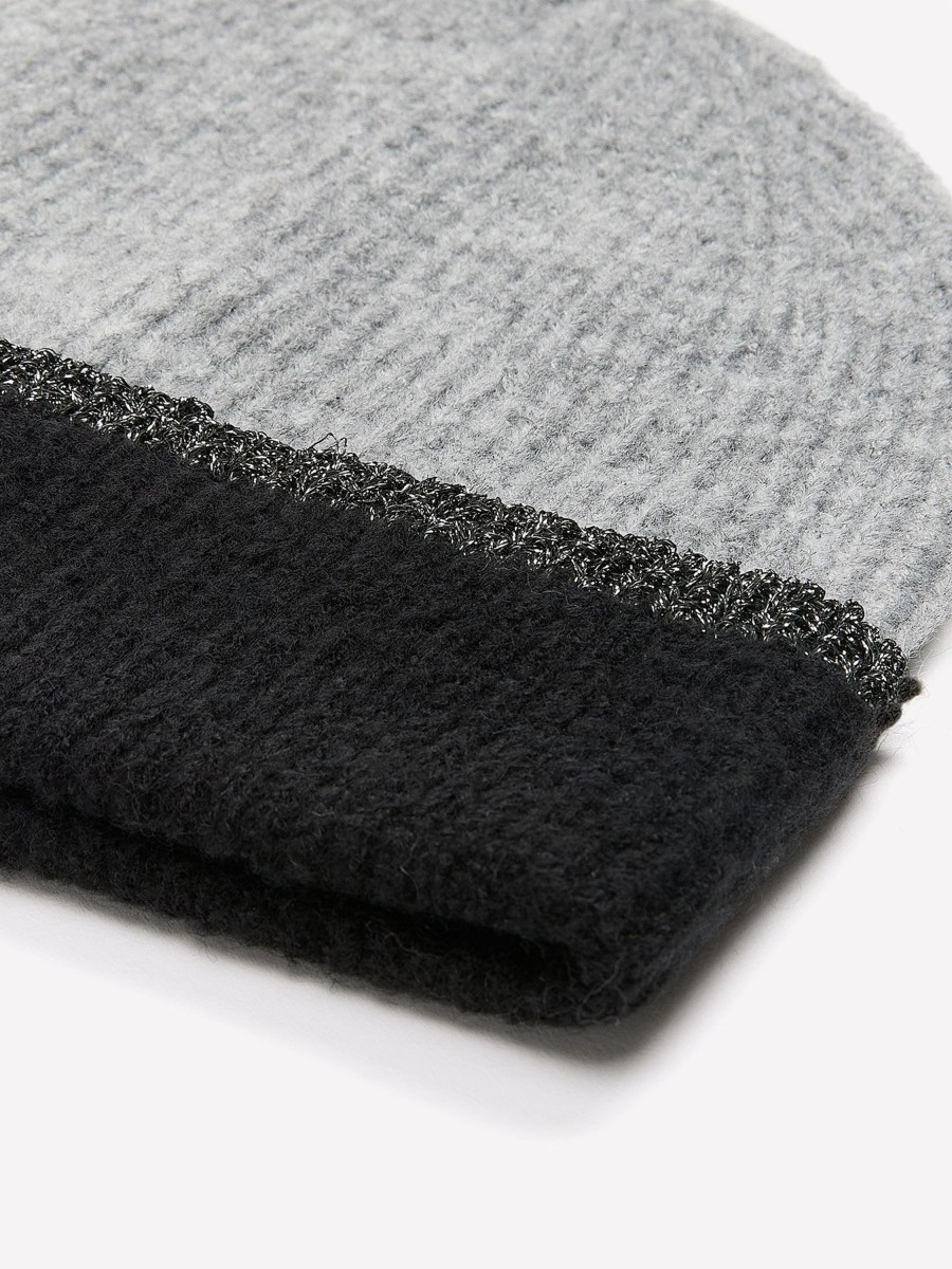 Accessories Penningtons | Grey & Black Knit Cuff Beanie With Metallic Tipping