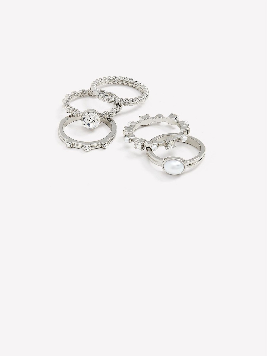 Accessories Penningtons | Assorted Fancy Metallic Rings, Set Of 5