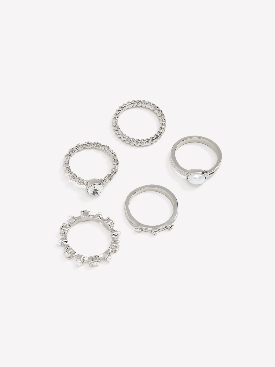 Accessories Penningtons | Assorted Fancy Metallic Rings, Set Of 5