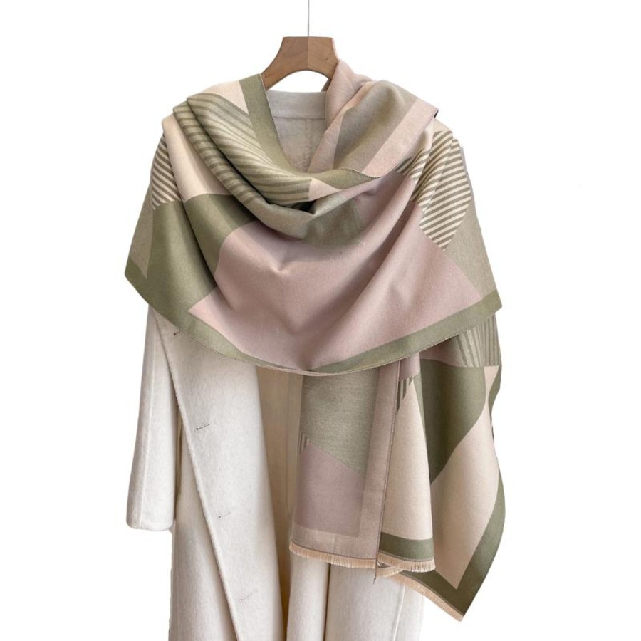 Accessories Penningtons | Olive Green & Beige Color Blocked Striped Patterned Scarf- Don'T Ask - Penningtons