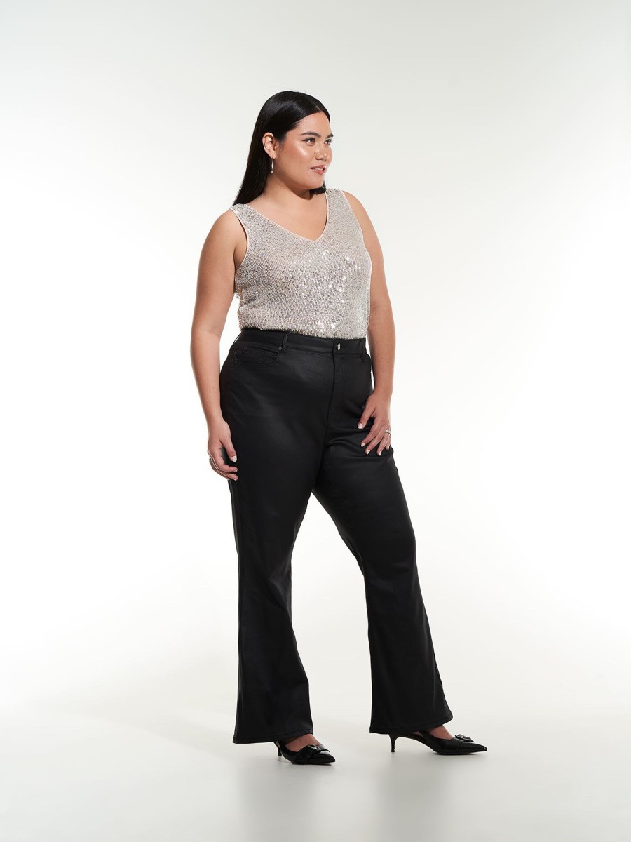 Clothing Penningtons | Curvy-Fit Coated Black Flared Leg Jeans - Addition Elle