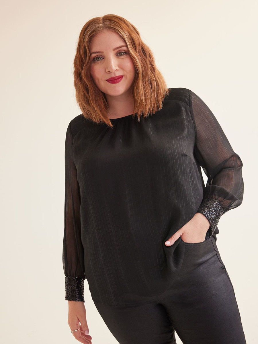 Clothing Penningtons | Black Swing Blouse With Sequins At Cuffs