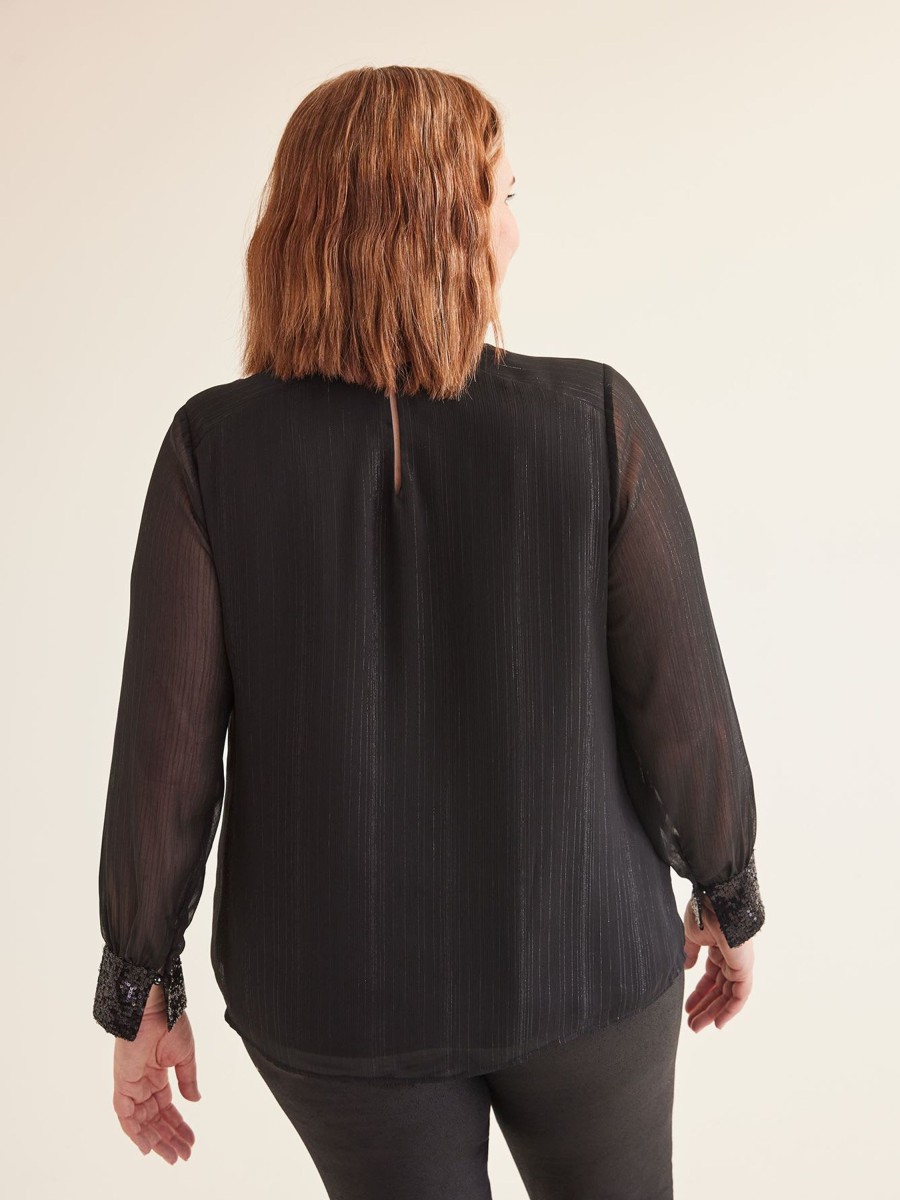 Clothing Penningtons | Black Swing Blouse With Sequins At Cuffs