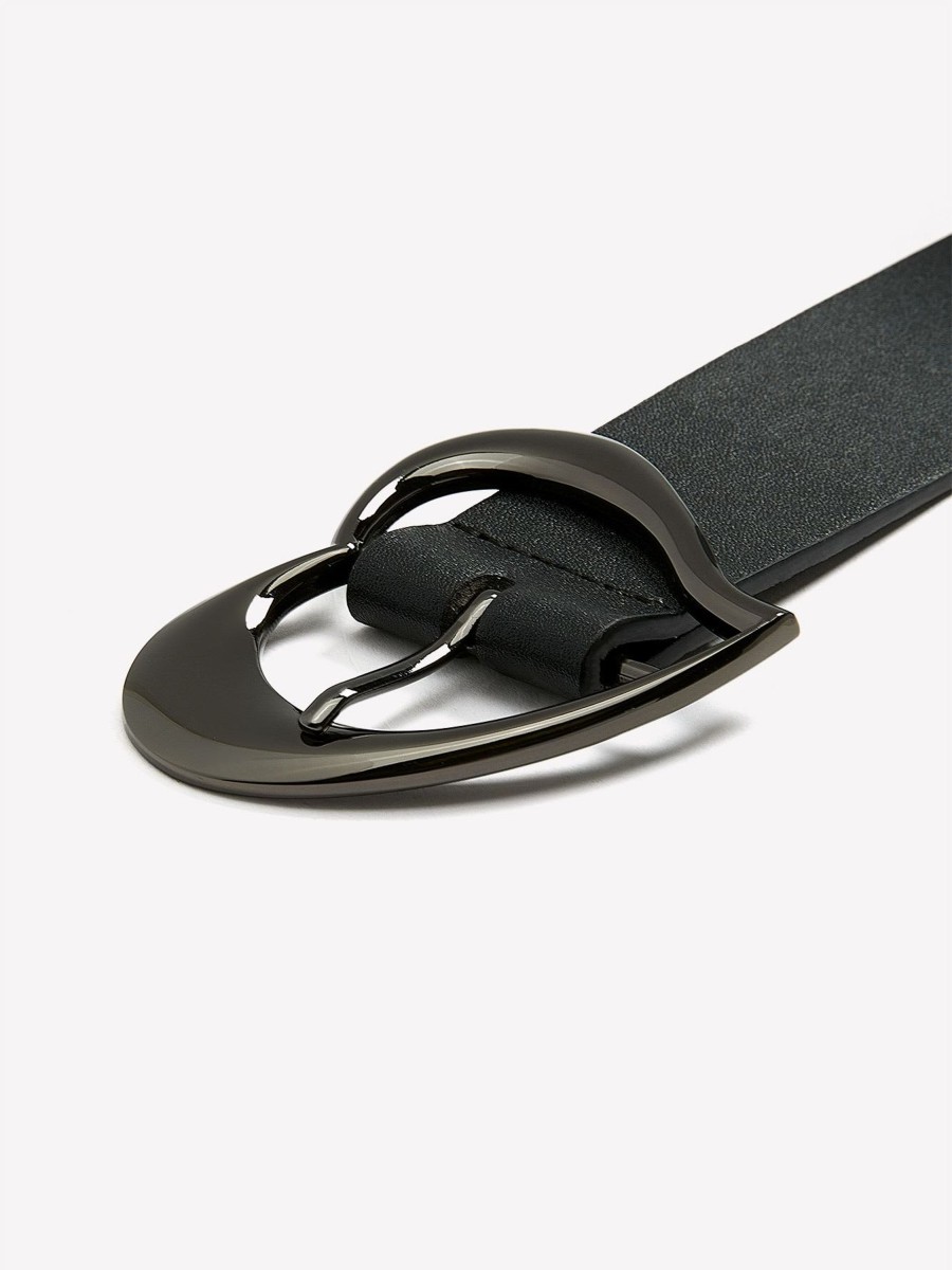 Accessories Penningtons | Black Faux-Leather Belt With Heart-Shaped Buckle